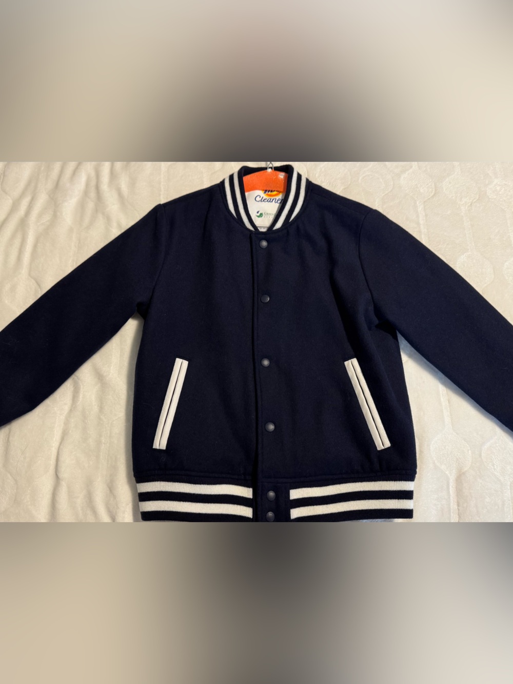 GAP Kids Navy White Varsity Bomber Jacket Tapestry Wool